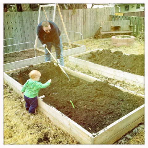 Sam gardening with daddy