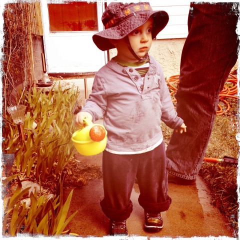 Sam with watering can