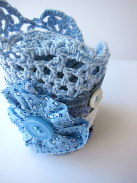 Shabby Chic Upcycled Cuff Bracelet by Bubblegum Sass, Blue