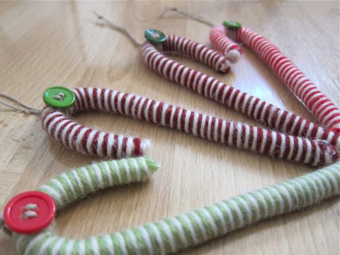 DIY candy cane ornaments by Bubblegum Sass, detail view