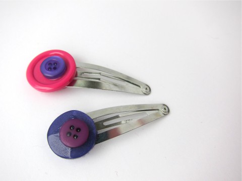 Button Hair Clips Set of Two, Purple Pink