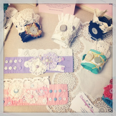 Upcycled cuff bracelets with lots of lace & doilies.