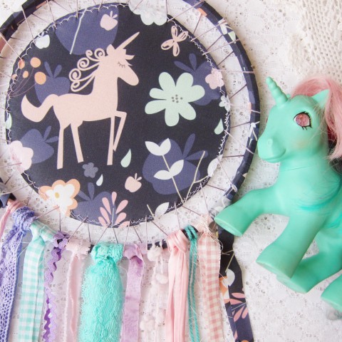 In the Shop: Unicorn Dreams ~ Blog post by Bubblegum Sass ~ Unicorn Dreamcatchers for kids room decor