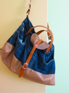 Leather and denim bag front