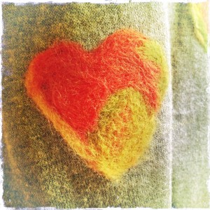 Needle felted elbow patch heart