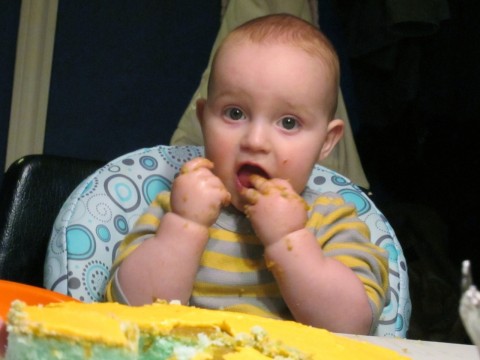 Sam eating birthday cake