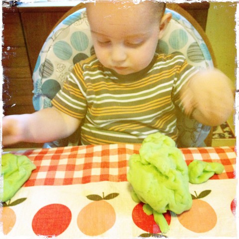 Sam playing with homemade play dough 2