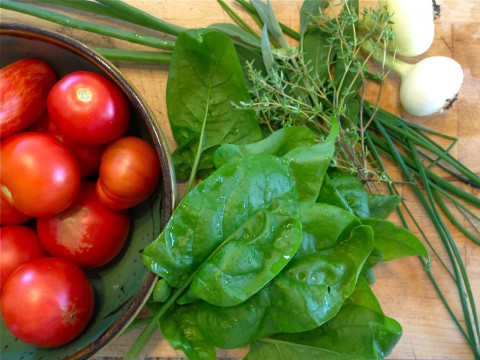 Tomatoes, spinach, & onions