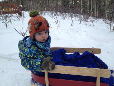 Sam sledding at cabin 2