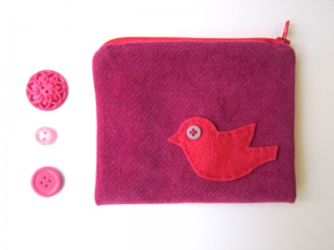 Corduroy Bird Coin Purse, Magenta