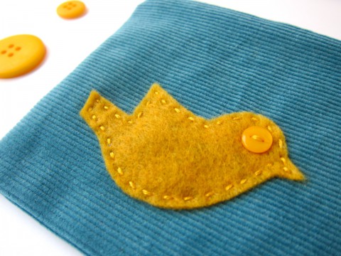 Corduroy Bird Coin Purse, Blue Yellow