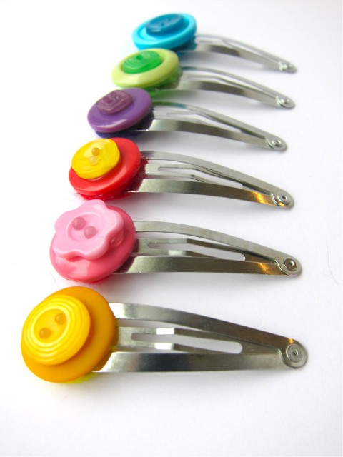 Button Hair Clip Set of Six