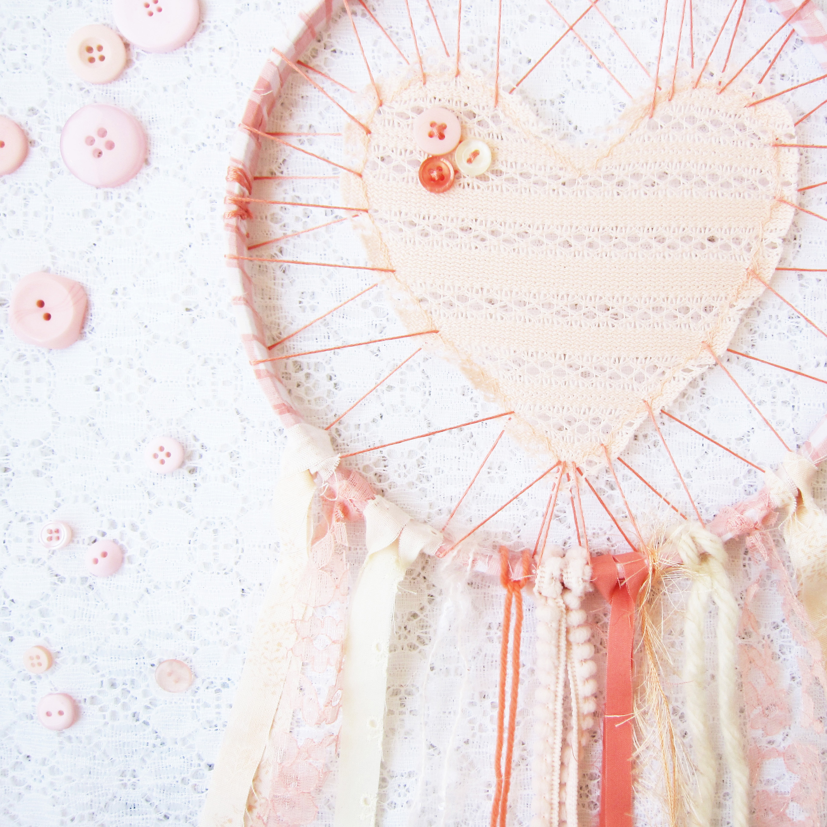 In the Shop: Love Catcher Rainbow ~ From Bubblegum Sass ~ Available through Etsy.com ~Lace dreamcatchers for nursery decor